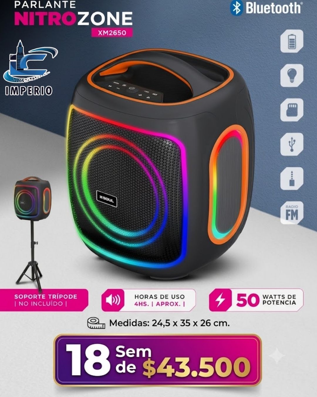 PARLANTE SOUL XM2650 NITRO ZONE 50W LED NEGRO