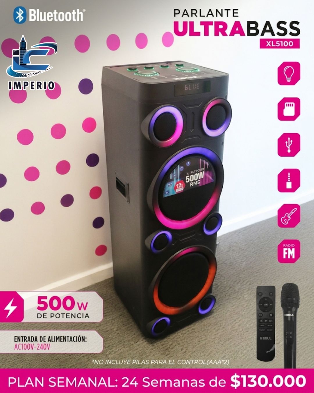 PARLANTE SOUL PLT-XL5100 ULTRA BASS 500W 2x12"