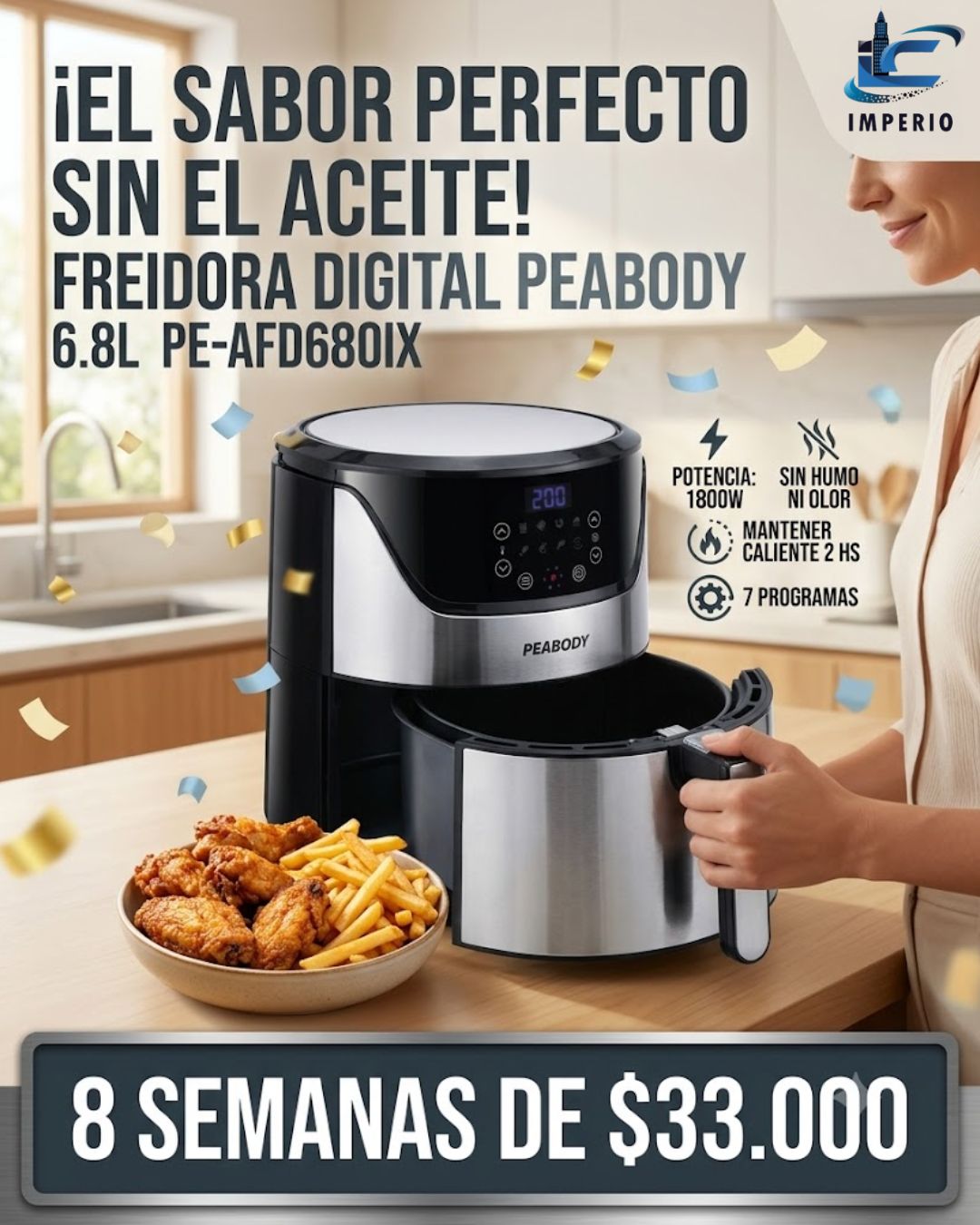 FREIDORA DIGITAL PEABODY  6.8L