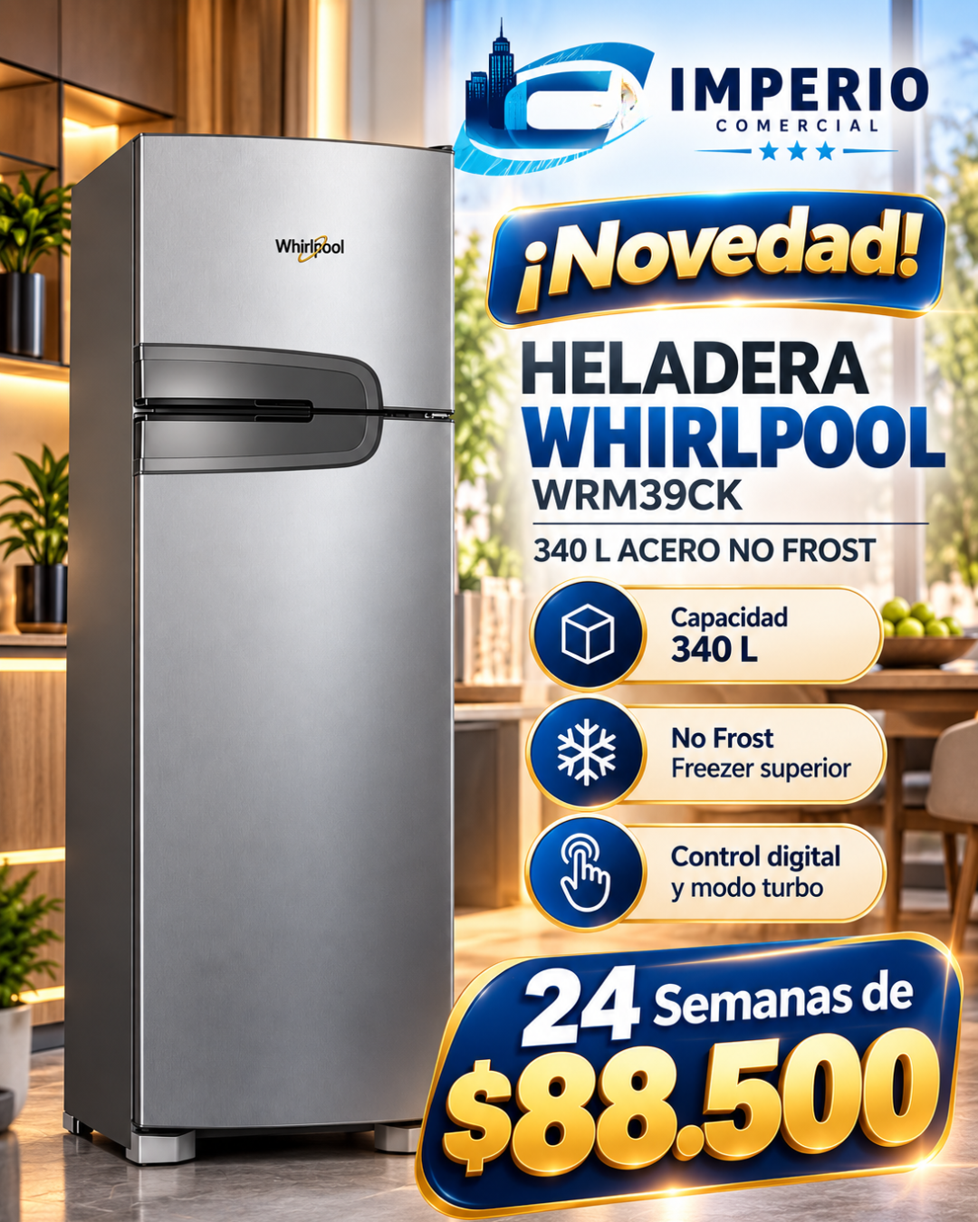 Whirlpool 340L Acero