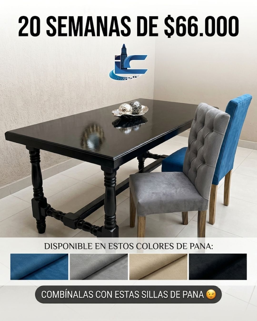 Mesa mas Sillas de Pana