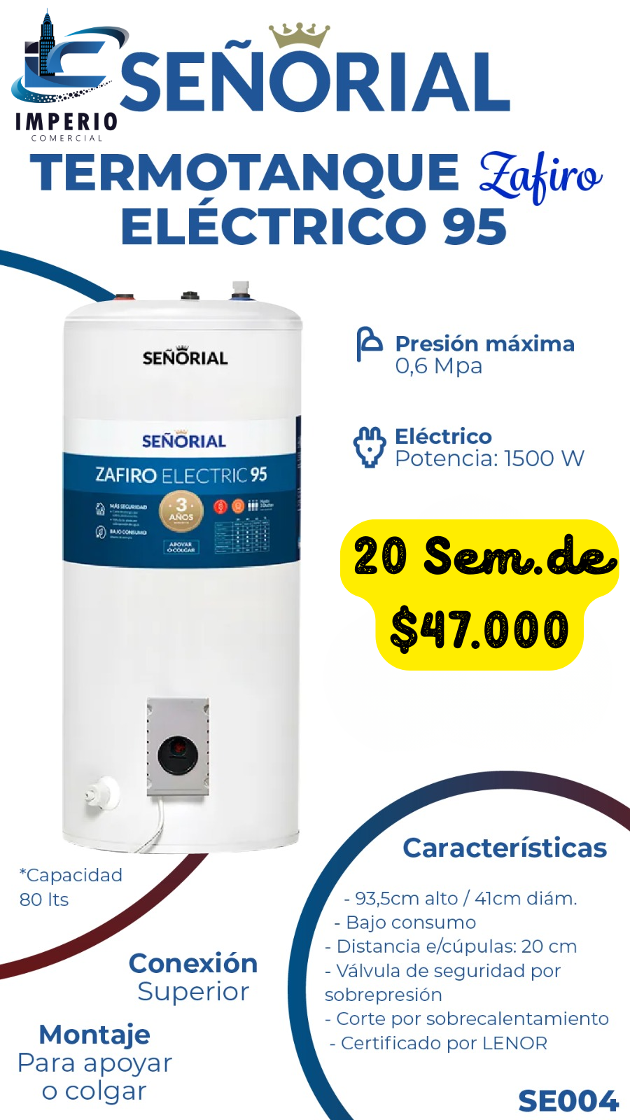 Señorial Electrico 95 Litros