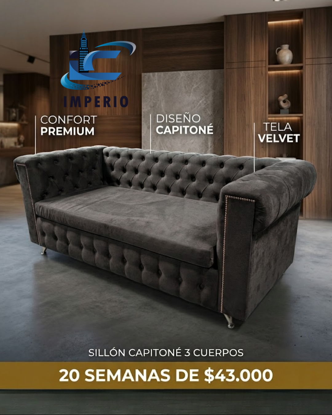 Sillón Capitoné 3 Cuerpos
