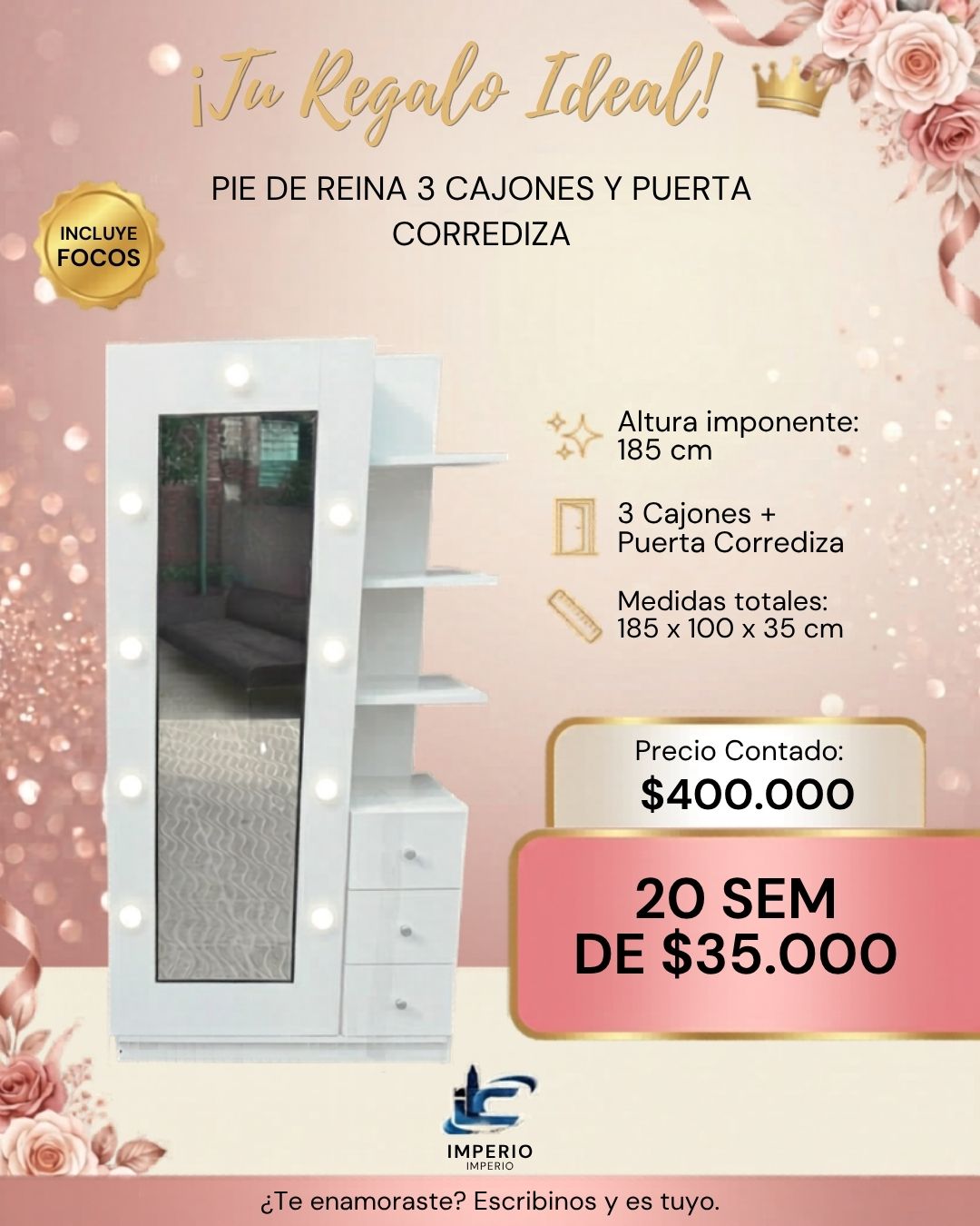 Pie de Reina 3 Cajones y Puerta Corrediza