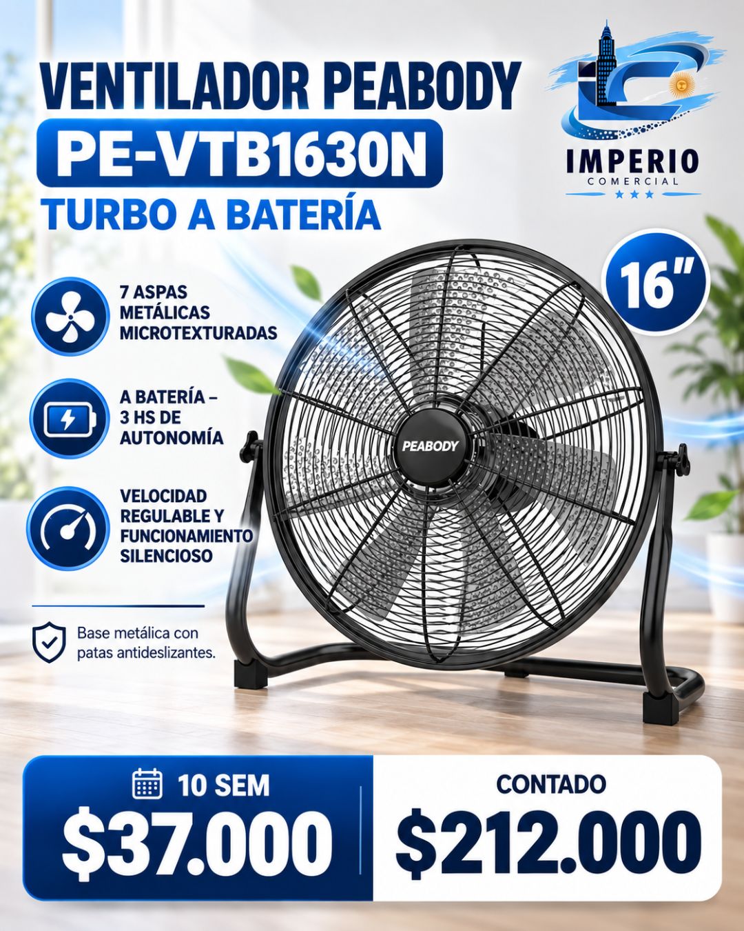 VENTILADOR PEABODY TURBO A BATERIA