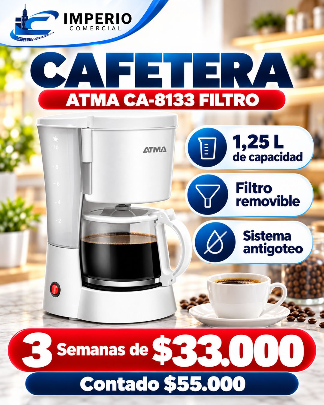 Cafetera Atma 1.25 L
