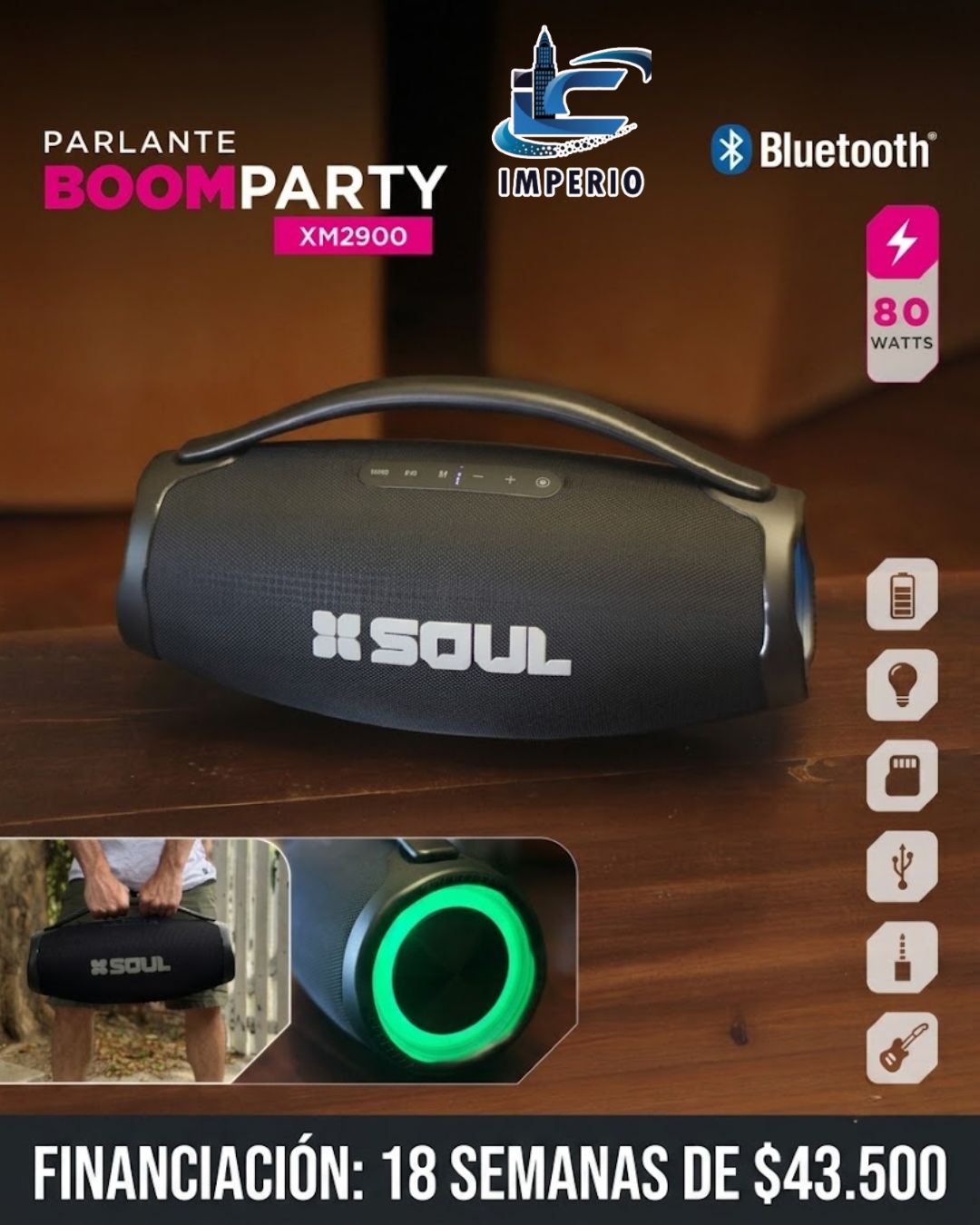 PARLANTE SOUL XM2900 BOOM PARTY 80W NEGRO