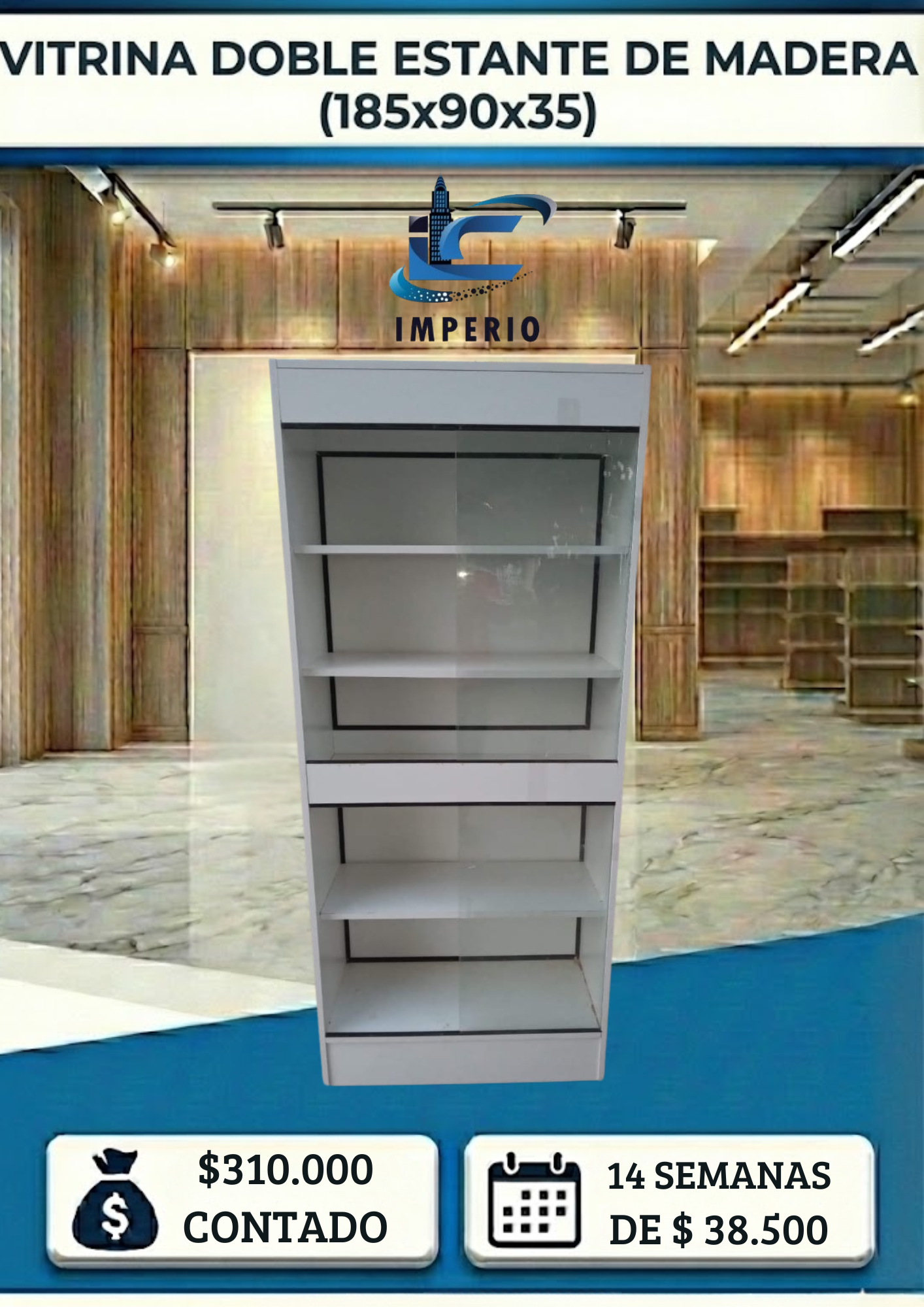 Vitrina Doble Estante de Madera