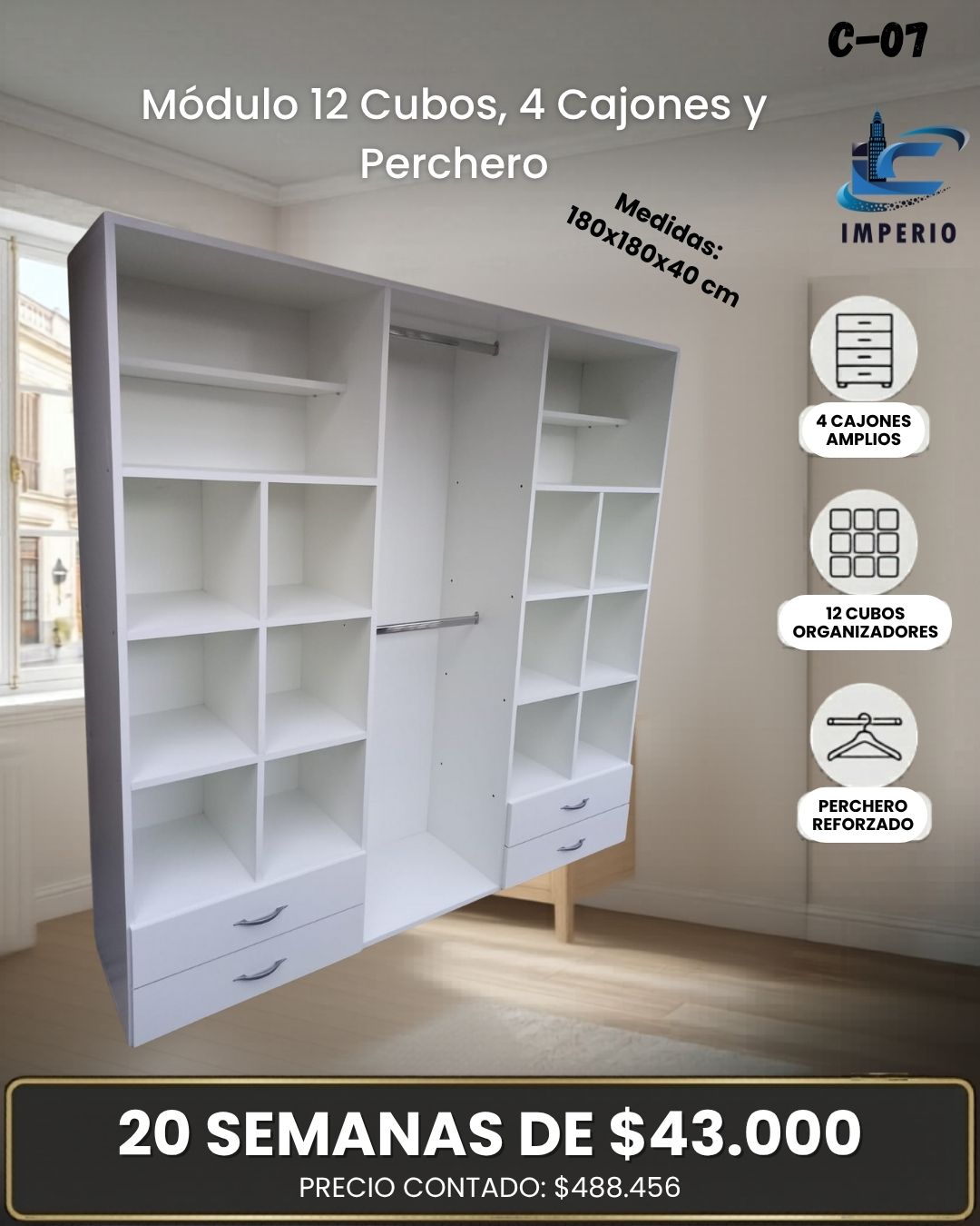 Modulo 12 Cubos 4 cajones y perchero