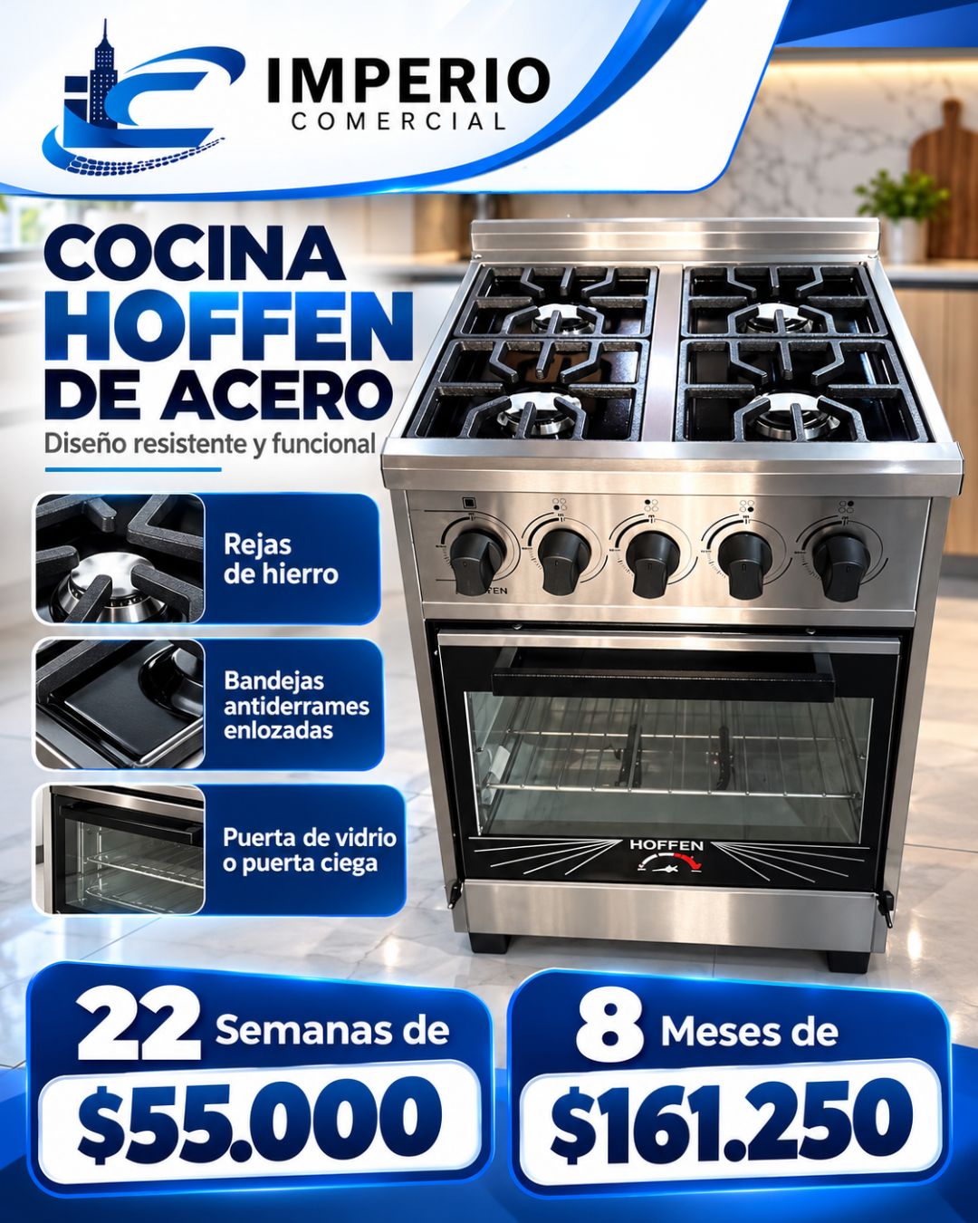 Cocina Hoffen de Acero con Visor