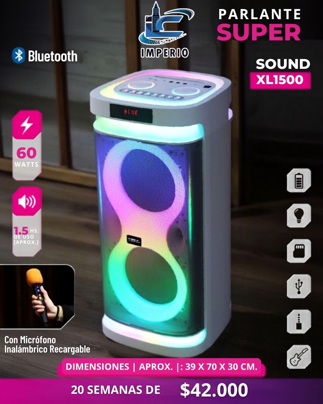 PARLANTE SOUL PLT-XL1500 60W 2x8"