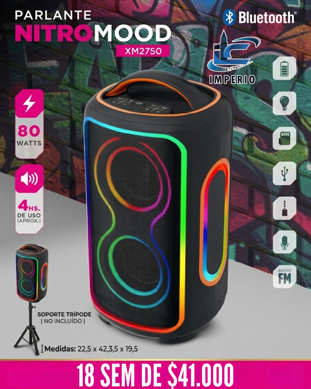 PARLANTE SOUL XM2750 NITRO MOOD 80W LED NEGRO